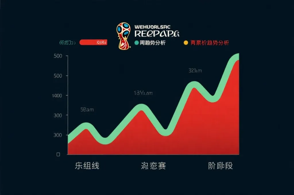 世界杯门票价格走势示意图,展示小组赛、淘汰赛与决赛的供需变化